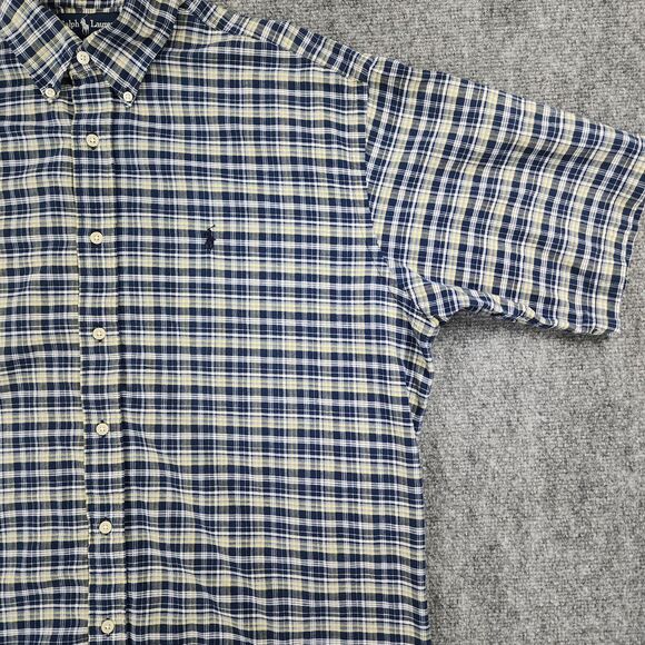 Ralph Lauren Shirt Mens Large Blue Green Plaid Blaire Short Sleeve Button Down - Picture 10 of 13